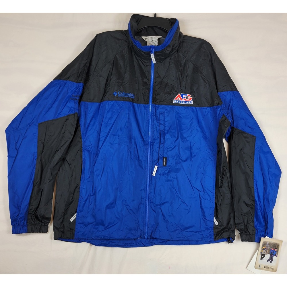 Columbia Cougar Flats Jacket Mens L Blue Black Packable Windbreaker RM 2411-432
